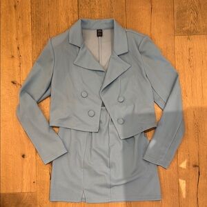 Elegant Light Blue Cropped Blazer and Skirt Set